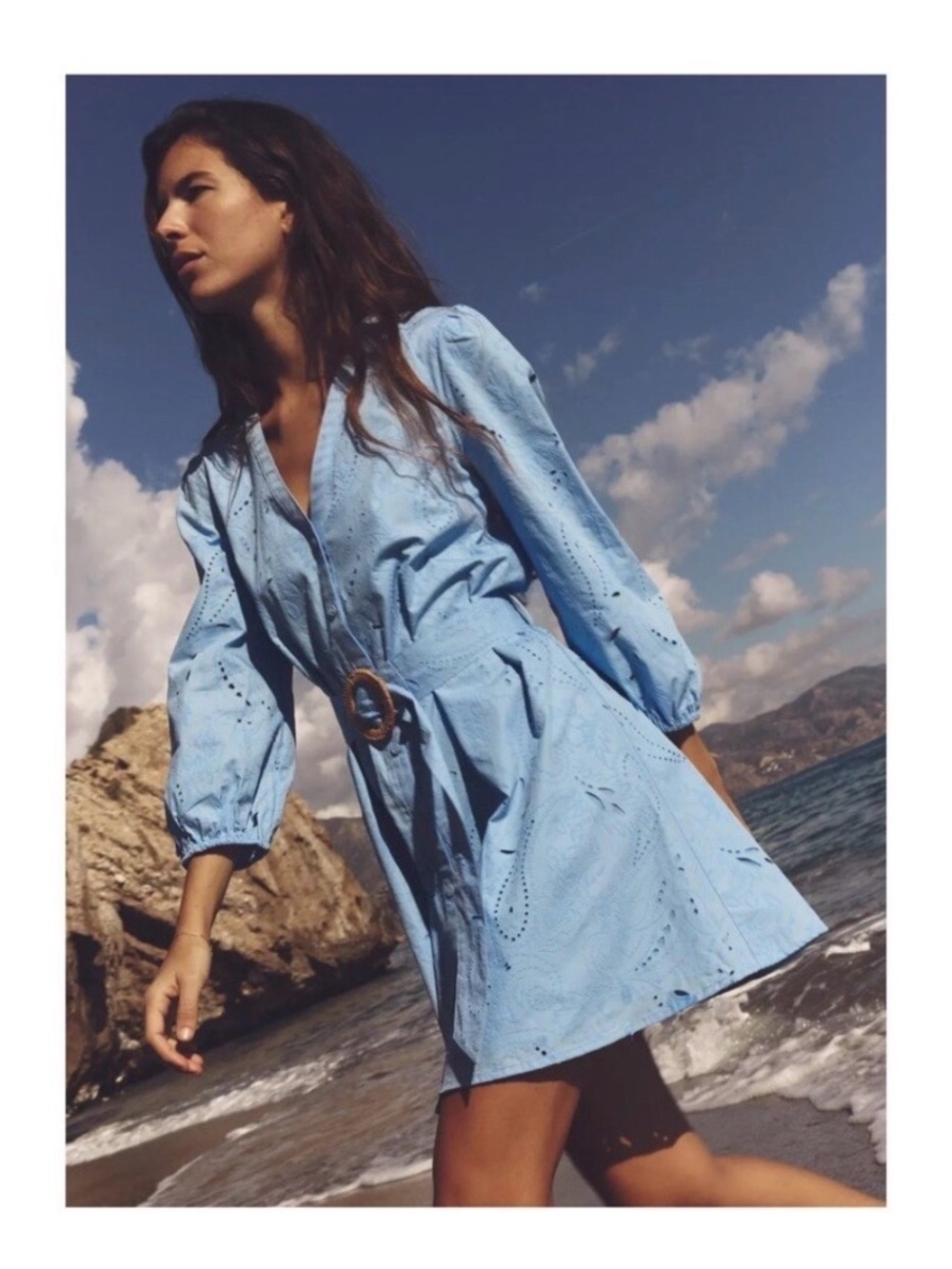 Zara Light Blue Eyelet Mini Dress with Belt